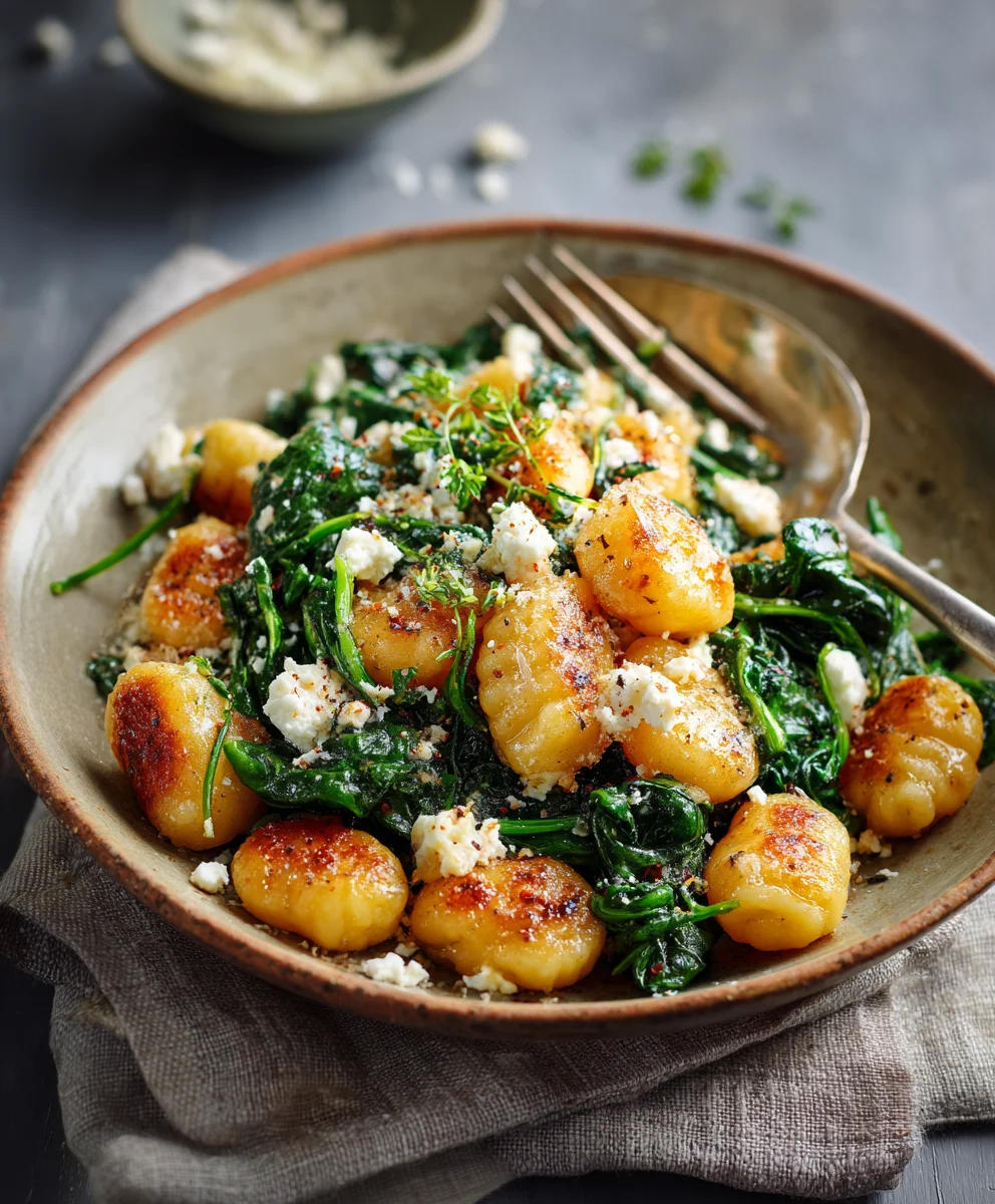 Crispy Gnocchi With Spinach Feta - Easy Quick Recipe