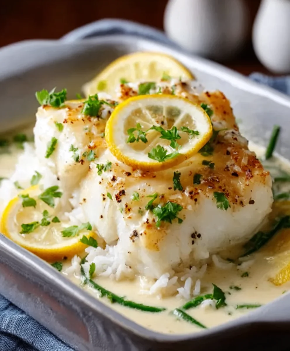 Baked Cod Coconut Lemon Cream Sauce-Easy Dinner