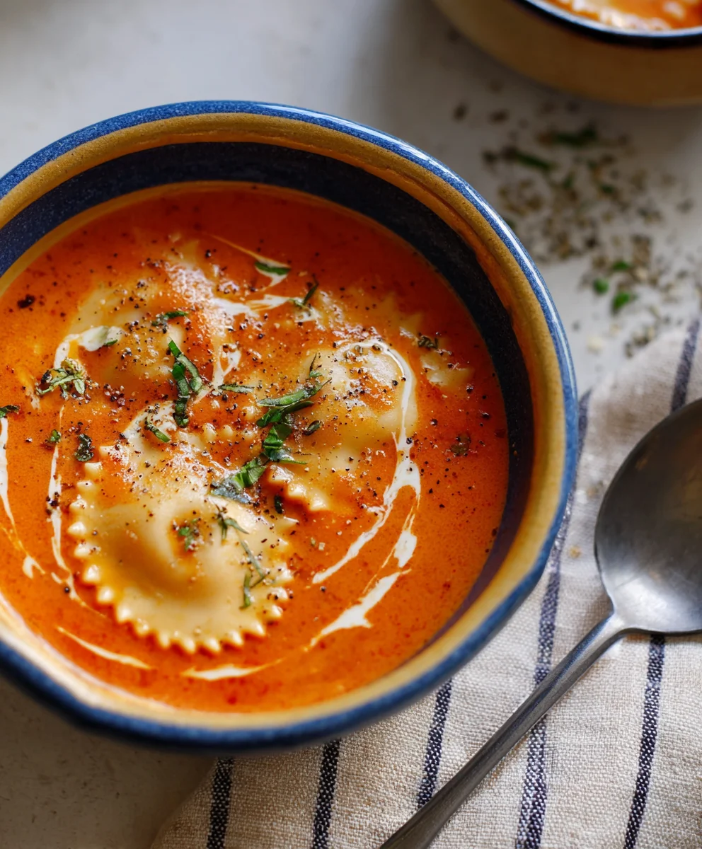 Roasted Red Pepper Ravioli Soup Recipe - But Delicious Recipes