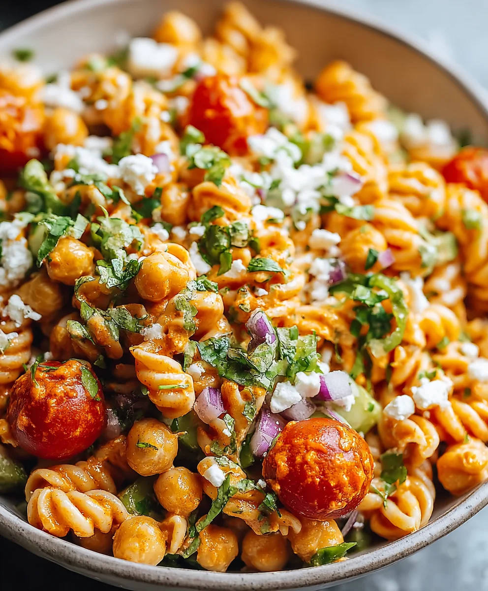 Spicy Buffalo Chickpea Pasta Salad-Easy & Delicious