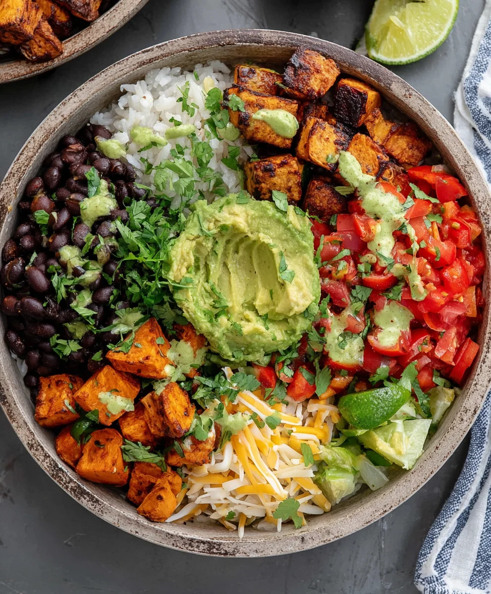 Easy Vegan Burrito Bowls- Black Bean Sweet Potato