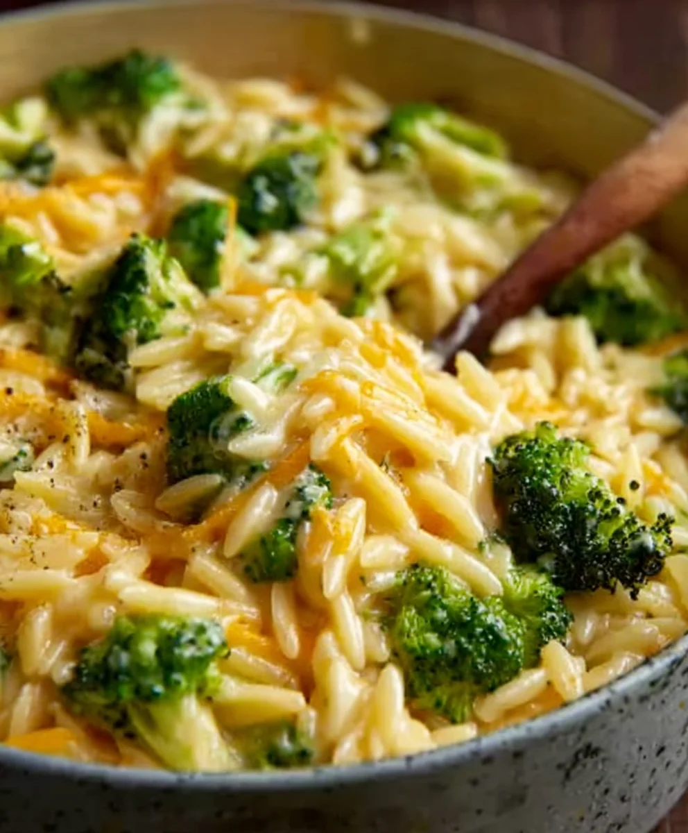 Creamy One-Pot Broccoli Cheddar Orzo - Easy Meal
