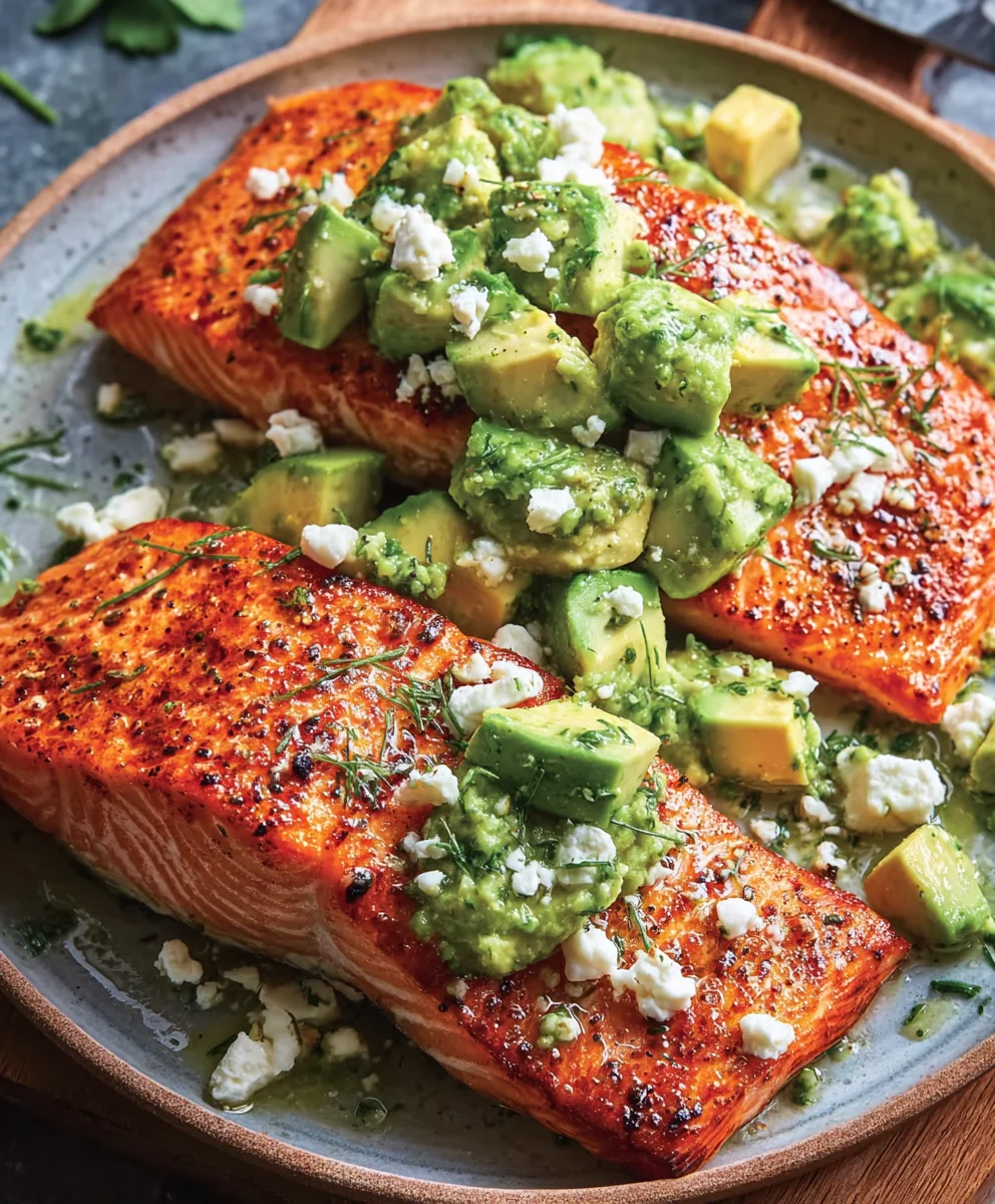 Baked Salmon Avocado Feta- Easy & Delicious