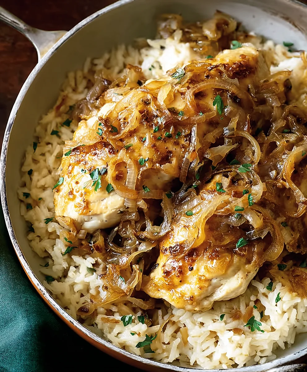 Savory French Onion Chicken & Rice Bake