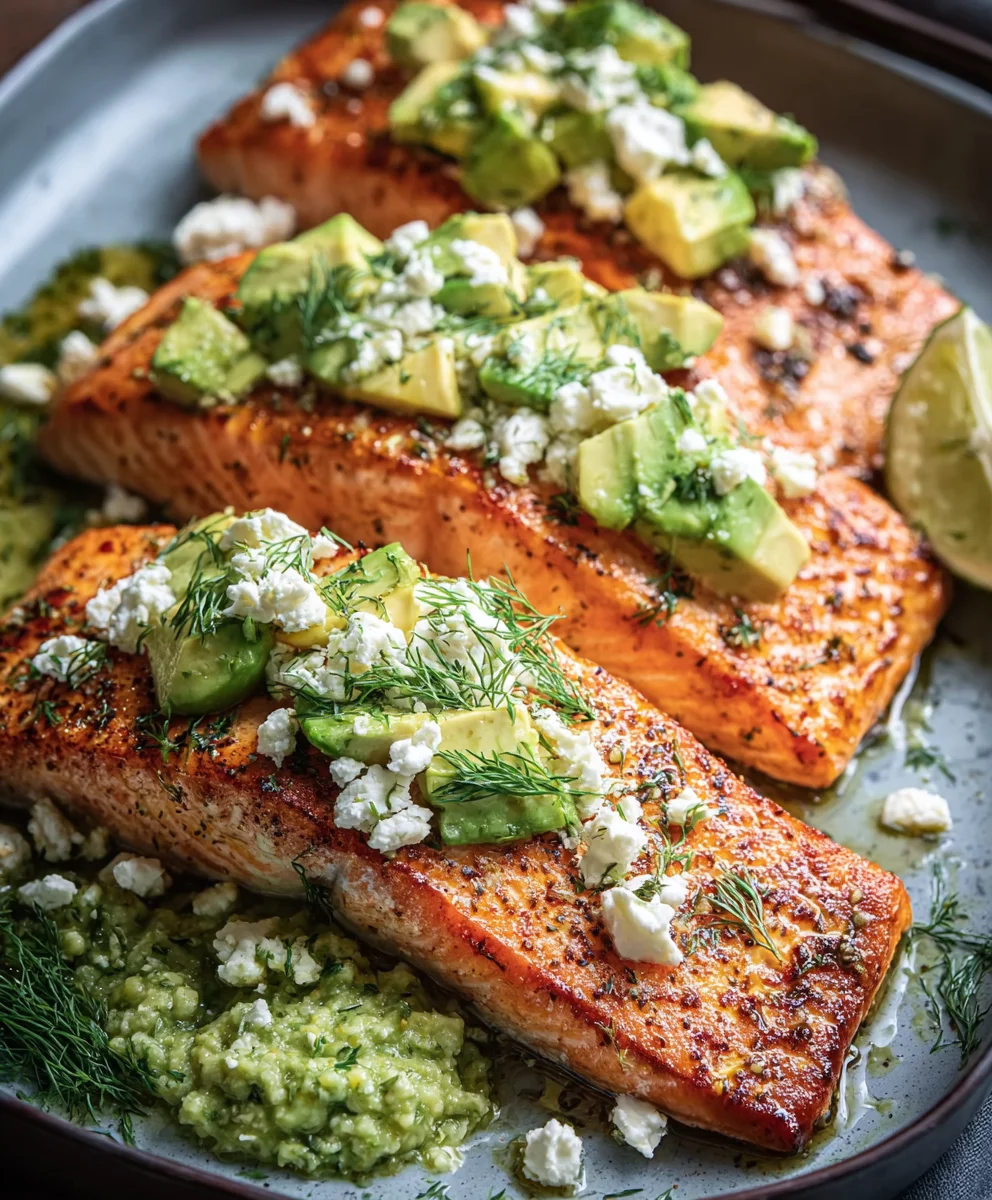 Baked Salmon Avocado Feta- Easy & Delicious