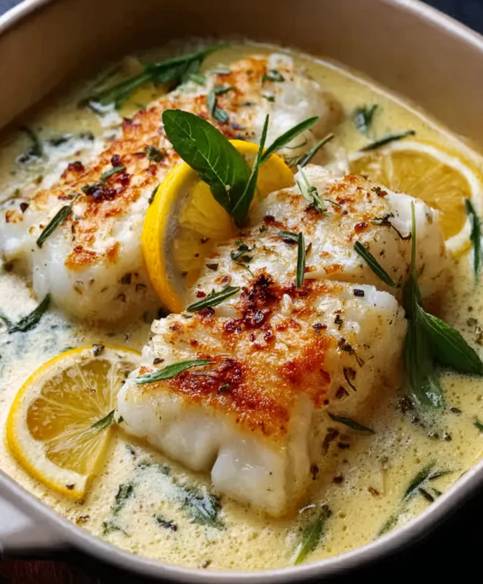 Baked Cod Coconut Lemon Cream Sauce-Easy Dinner