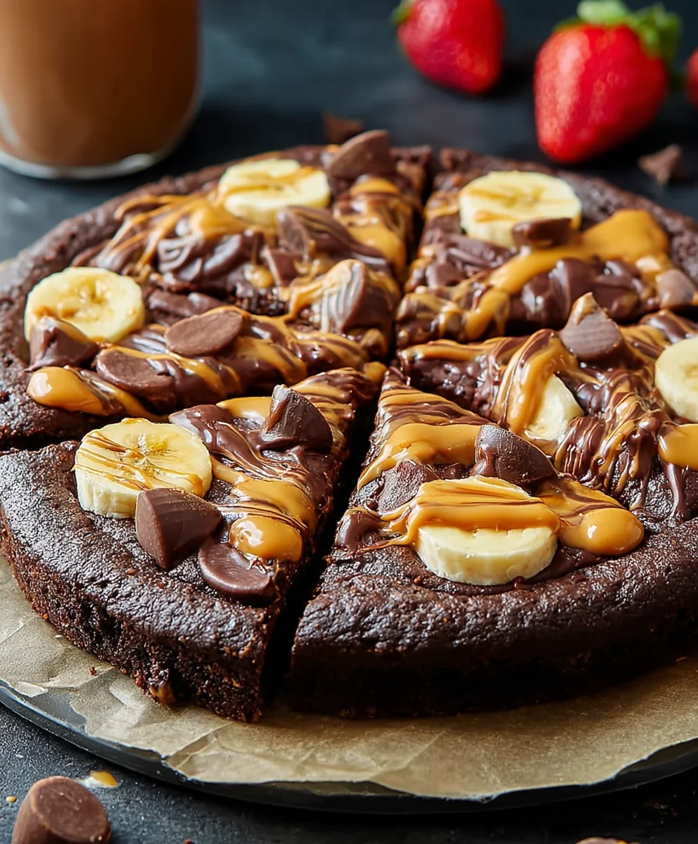Chocolate Peanut Butter Brownie Pizza-Decadent Dessert