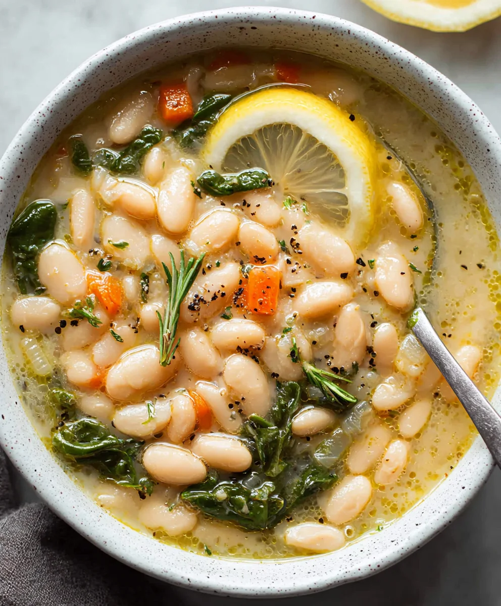 Greek White Bean Soup - Easy Garlic Lemon Flavor