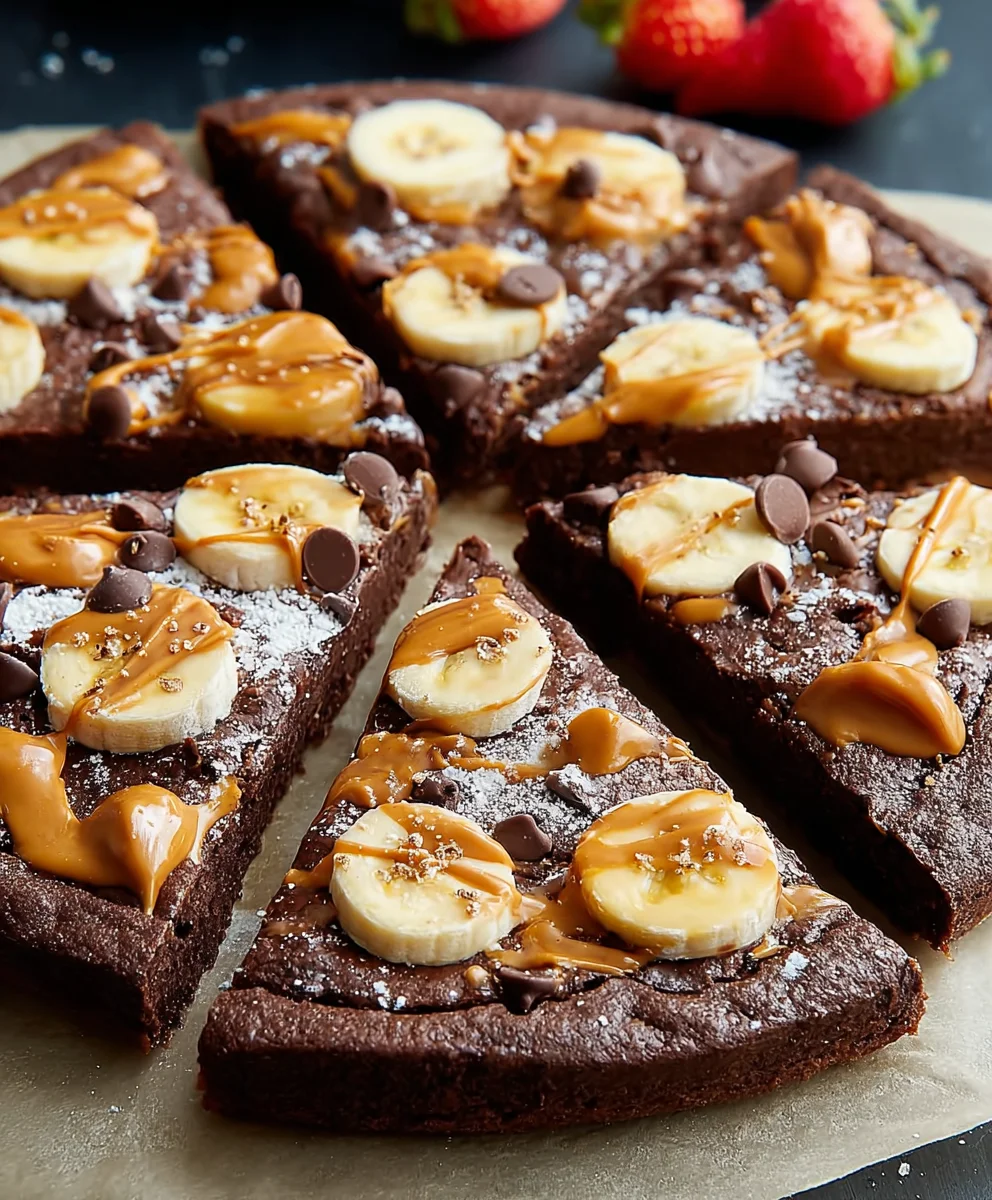 Chocolate Peanut Butter Brownie Pizza-Decadent Dessert
