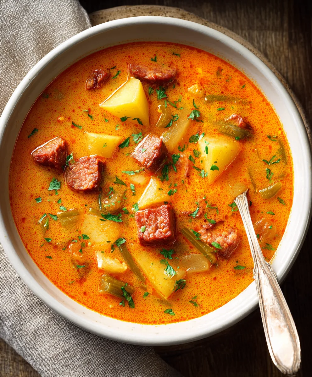 Spanish Potato Soup with Beef Beef Chorizo - Hearty & Flavorful