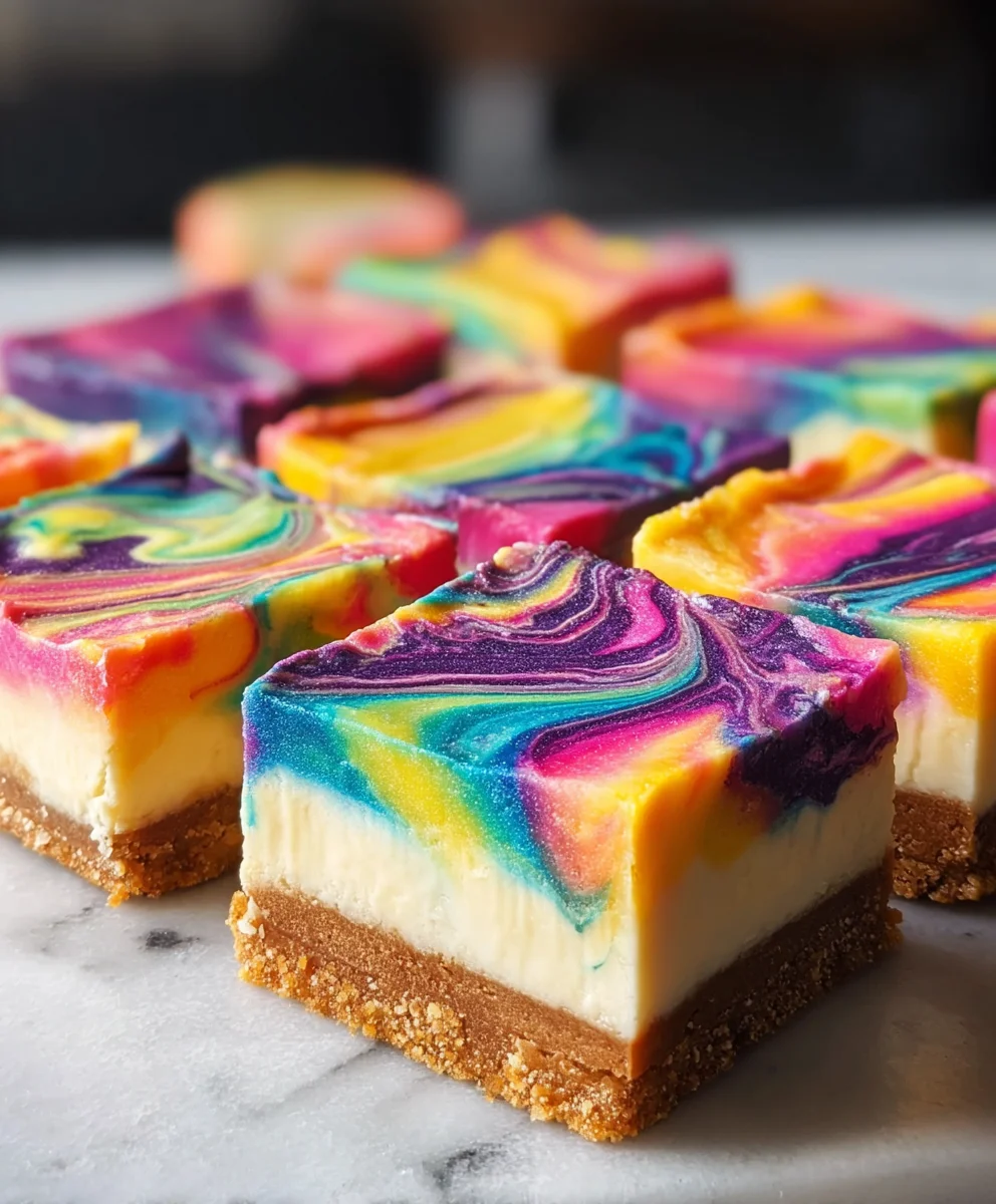 Rainbow Cheesecake Swirl Bars-Easy Dessert Recipe