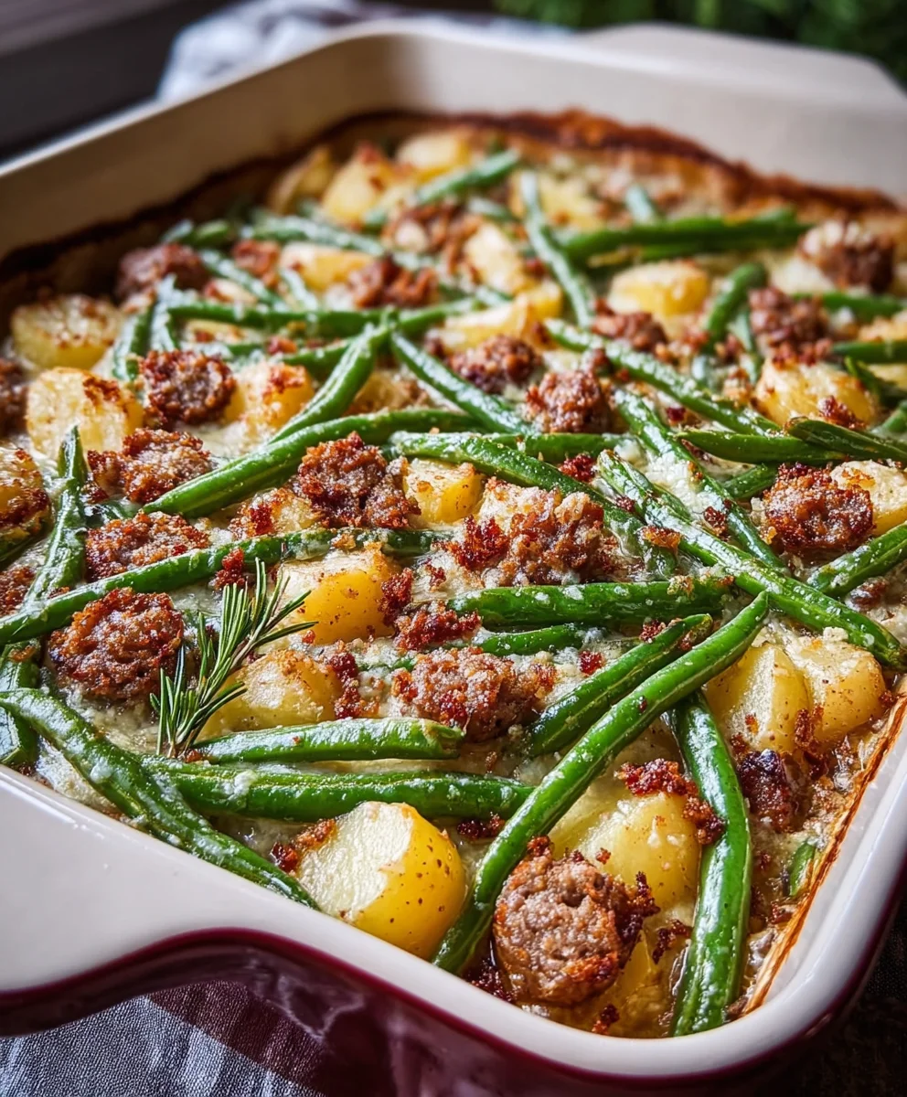 Beef Sausage Green Bean Potato Casserole Delight
