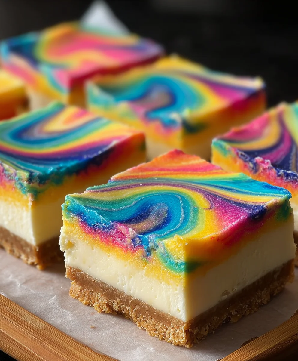 Rainbow Cheesecake Swirl Bars-Easy Dessert Recipe