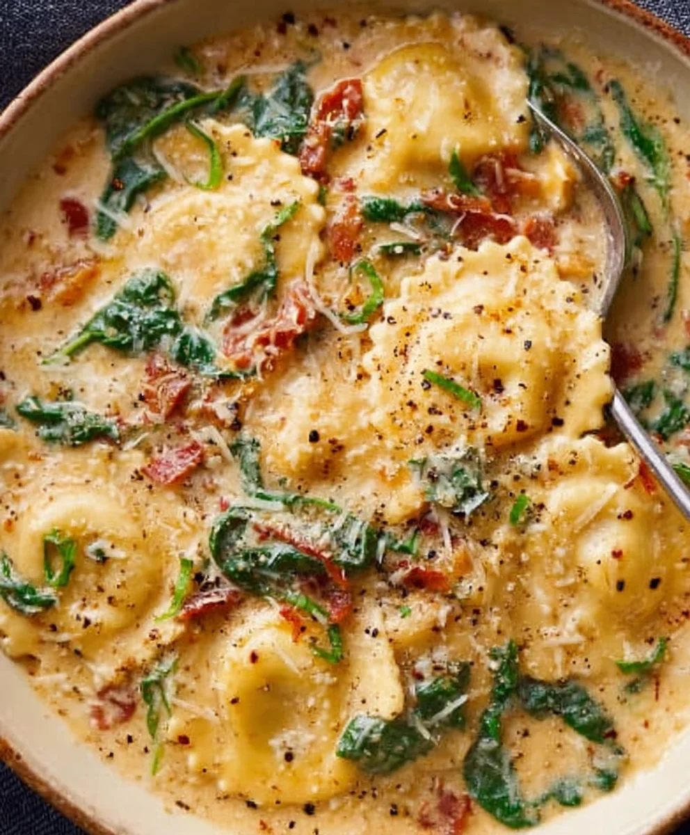 Creamy Tuscan Ravioli Soup-Quick Comfort Food