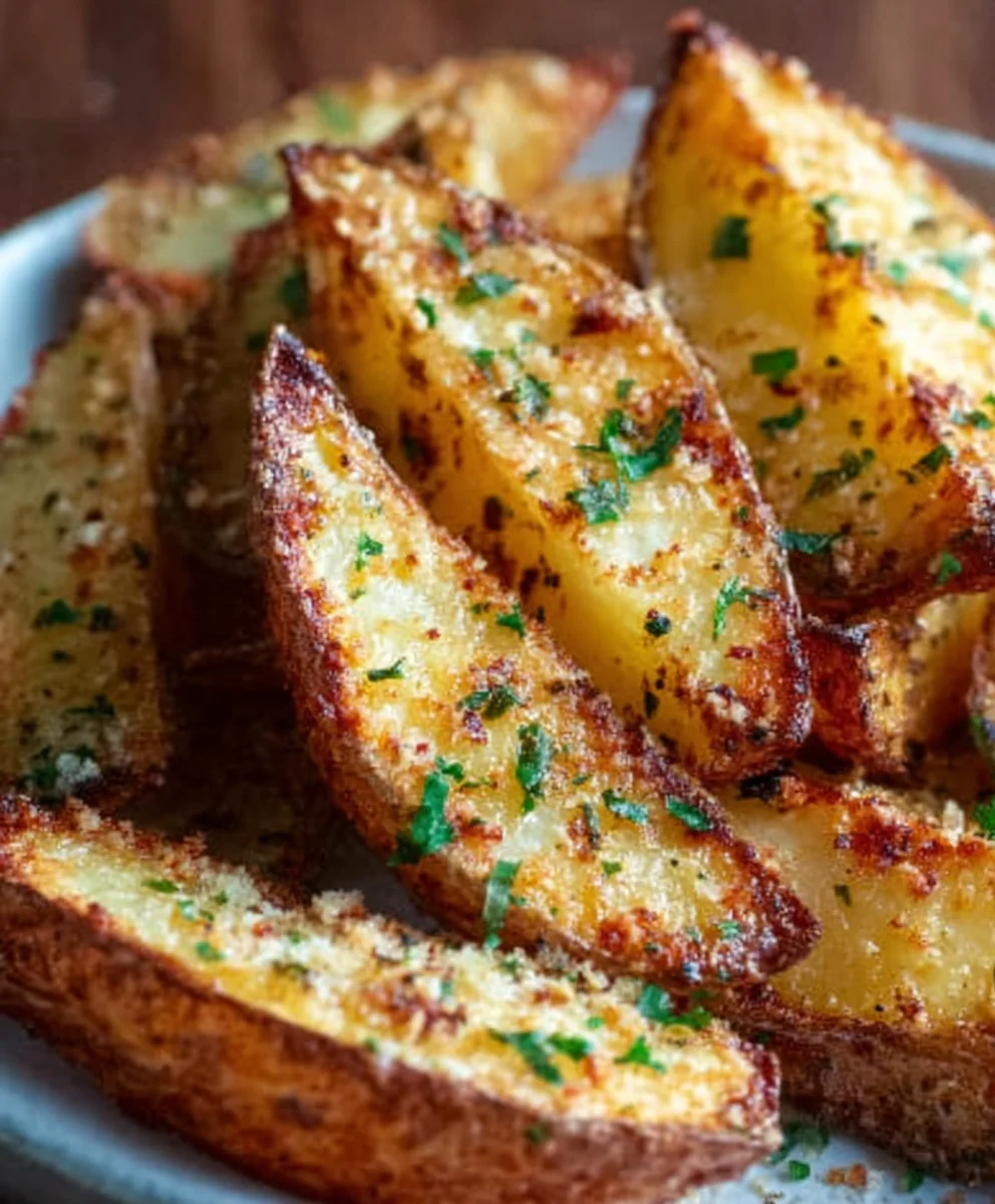Garlic Parmesan Potato Wedges - Crispy Oven Baked