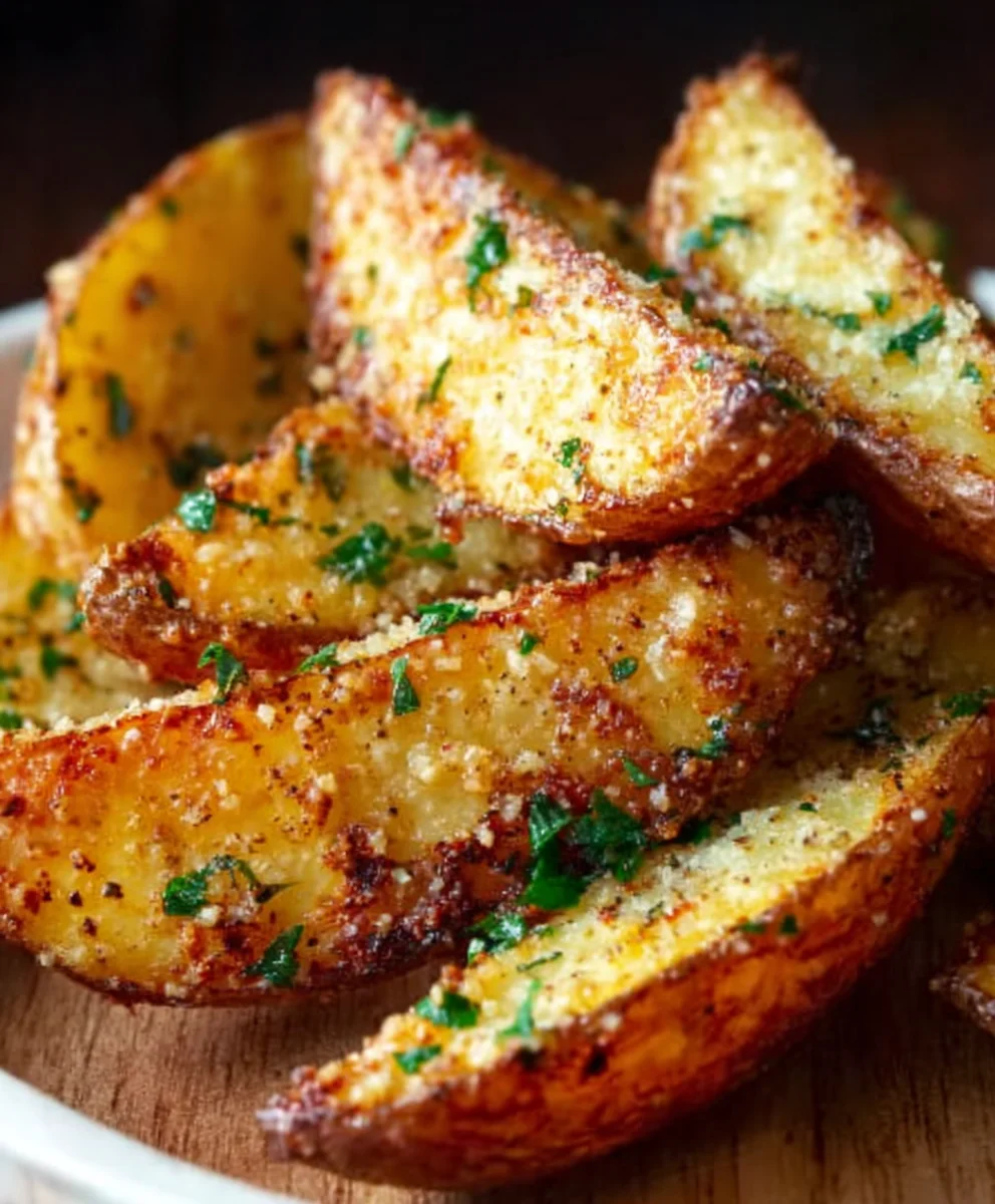 Garlic Parmesan Potato Wedges - Crispy Oven Baked