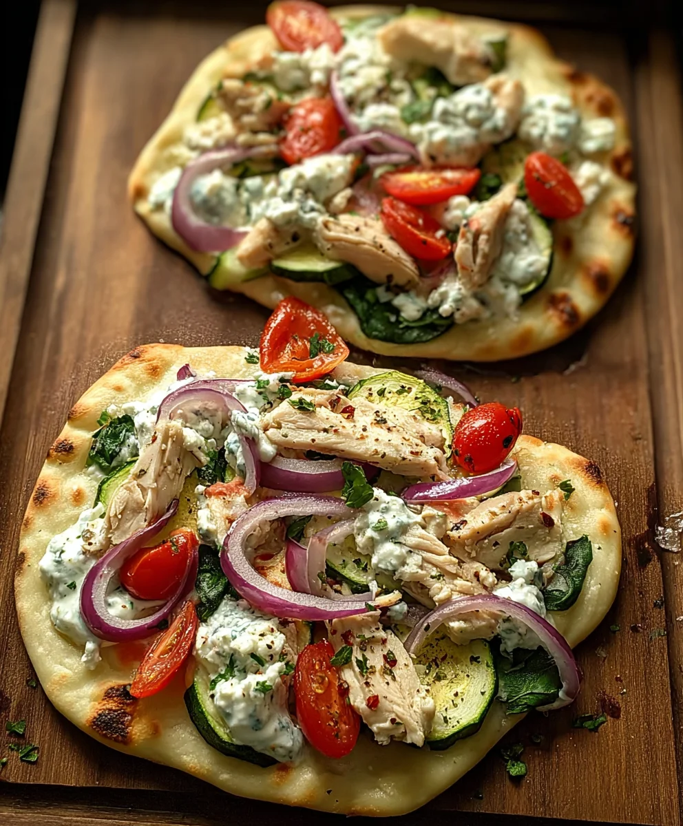 Tzatziki Chicken Naan Pizza-Healthy Quick Dinner