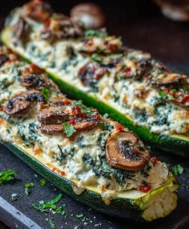 Spinach, Mushroom, and Ricotta Stuffed Zucchini Boats Recipe