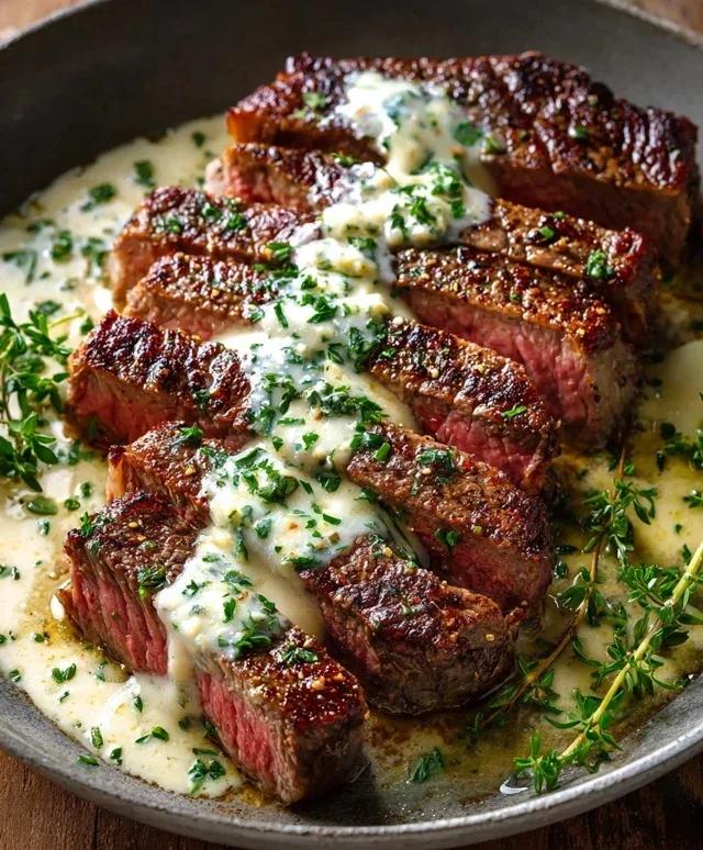 Garlic Butter Steak With Parmesan Cream Sauce