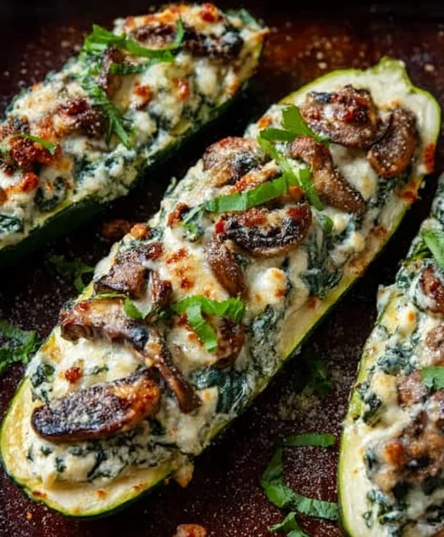 Spinach, Mushroom, and Ricotta Stuffed Zucchini Boats Recipe