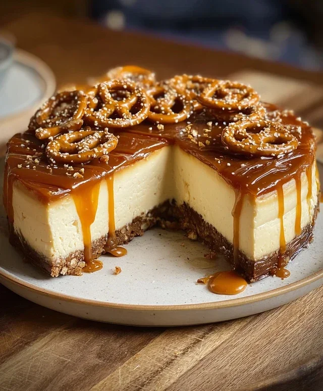 Salted Caramel Pretzel Cheesecake