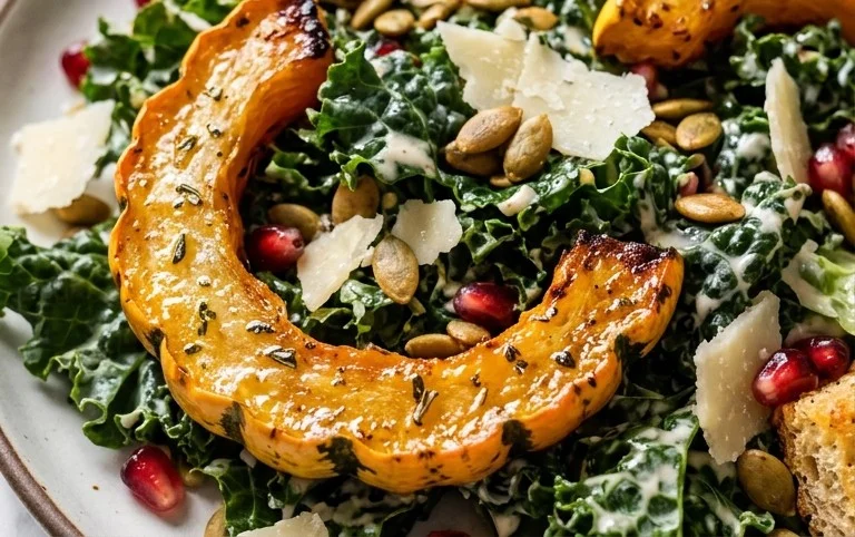 Autumn Caesar Salad with Roasted Delicata Squash Croutons